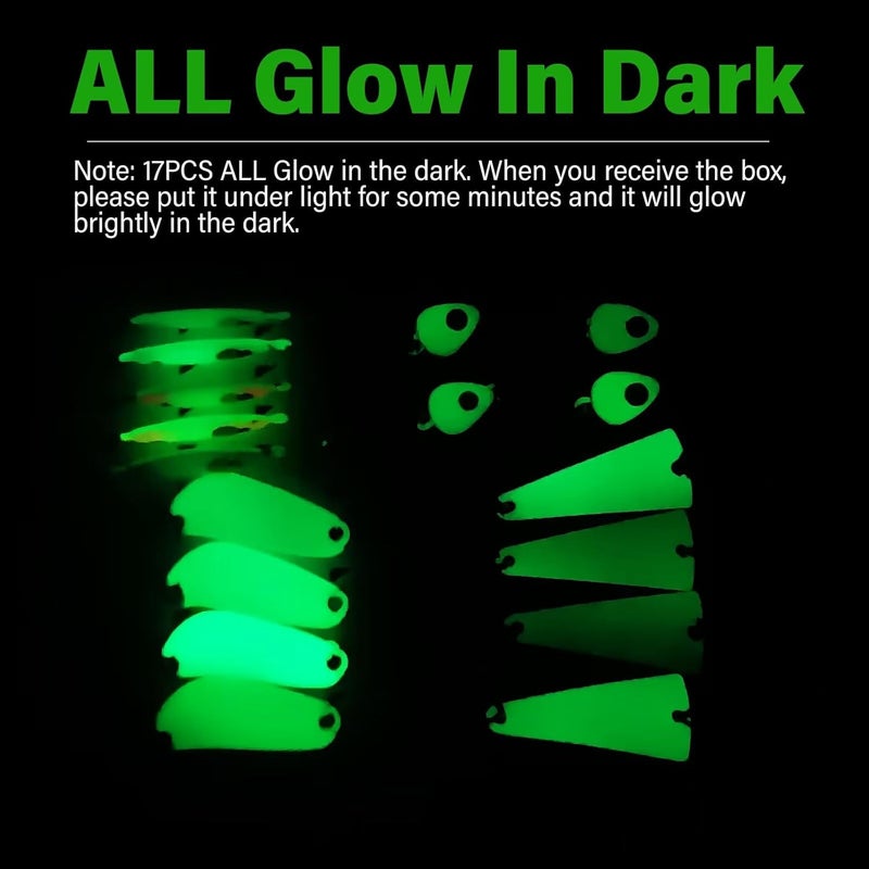 Dovesun Ice Fishing Jigs Ice Fishing Lures Jig Heads Walleye Fishing Lures Crappie Jigs Glow in Dark-Ice Fishing Jigs with Storage Box 38pcs/28pcs/25pcs/17pcs - Image 3